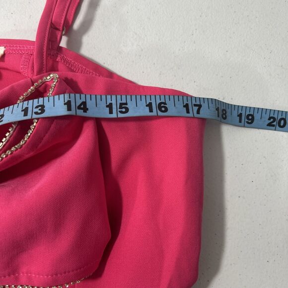 Main Strip Crop Top Womens L Pink Bow Rhinestones Romantic Feminine 90s Y2k - Picture 6 of 9